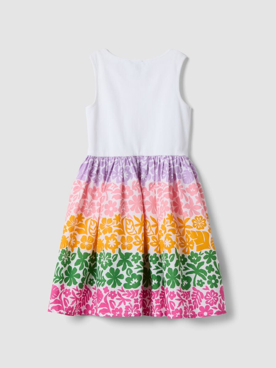 White stretch cotton dress with patterned skirt_1