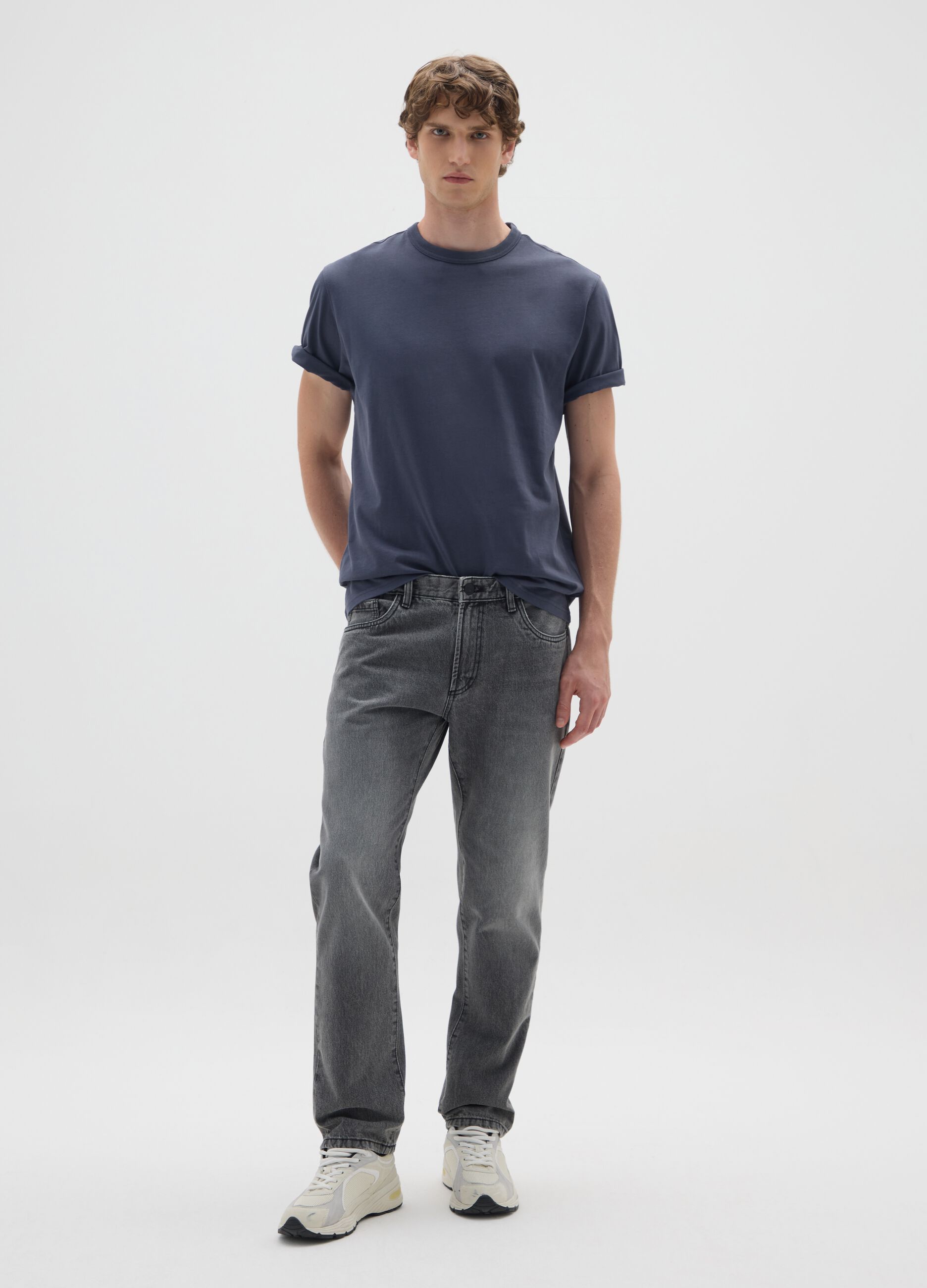 Blue pure cotton T-shirt with regular fit