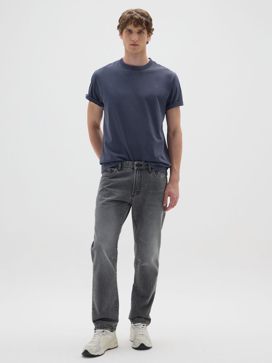 Blue pure cotton T-shirt with regular fit_1