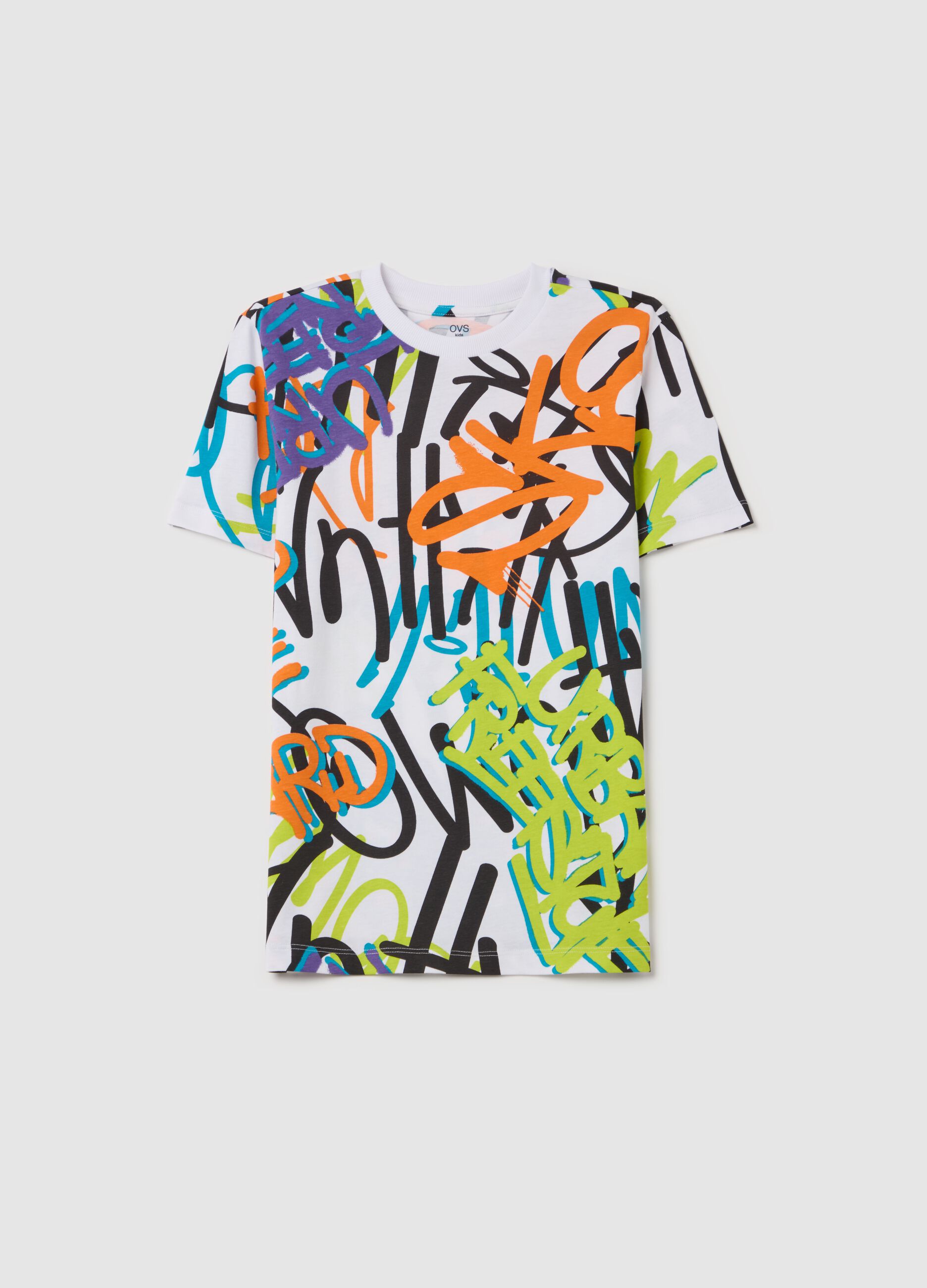 T-shirt in cotone con stampa graffiti 