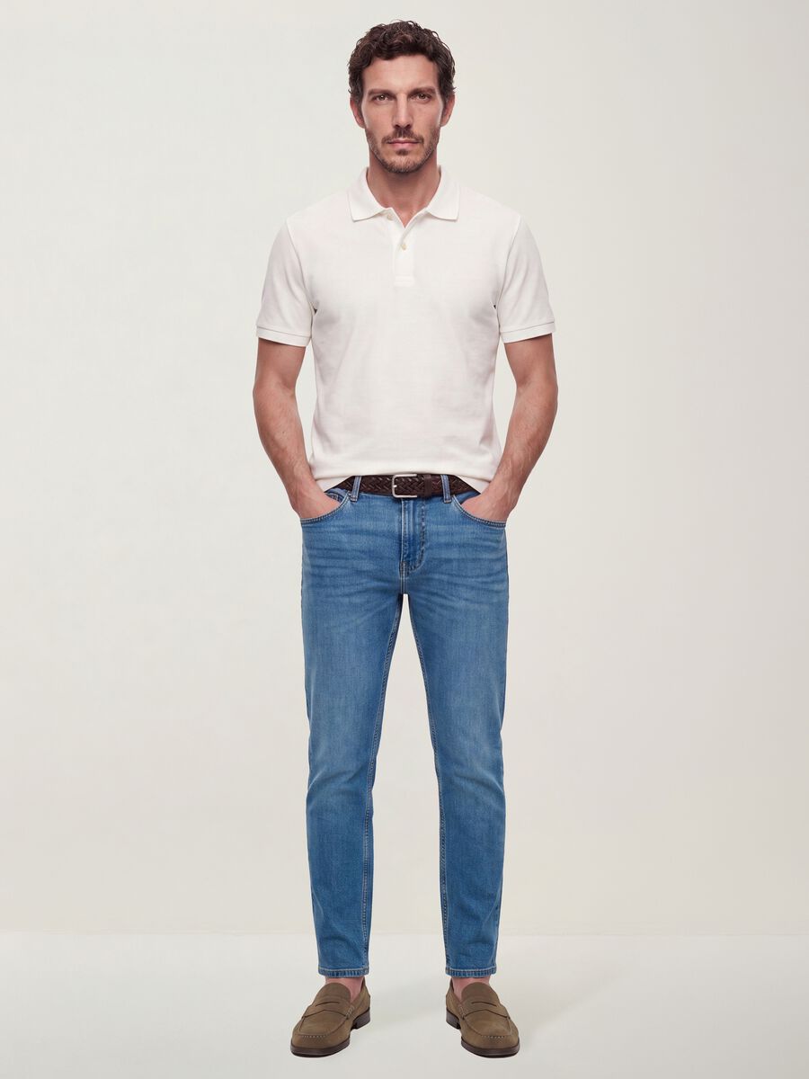 Blue slim-fit stretch cotton jeans_0
