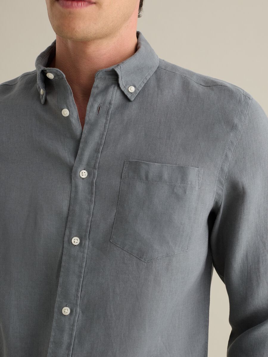 Piombo Blue Casual Linen Shirt_2