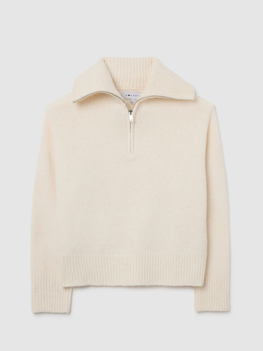 White Wool Blend Zip Pullover_4