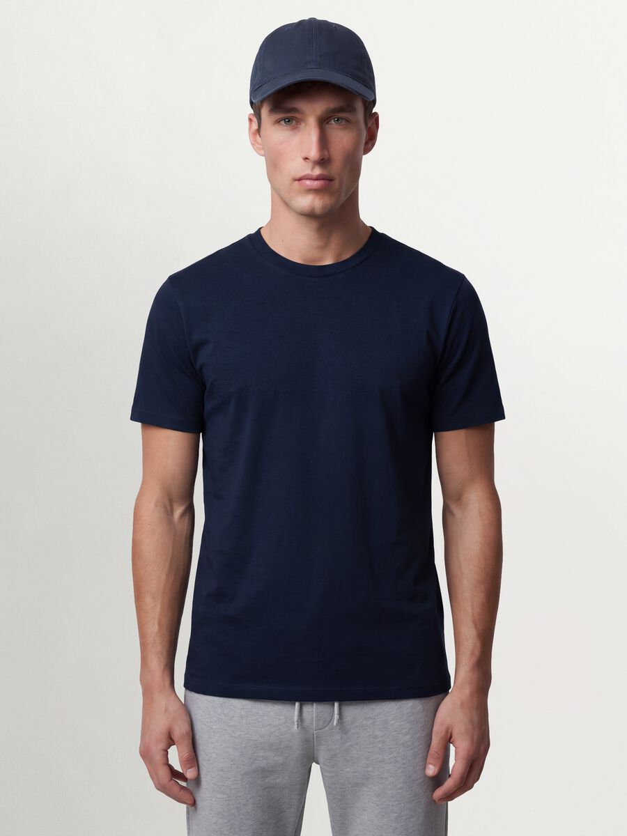 T-shirt blu in cotone organico a maniche corte slim fit_0