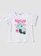 Girls' White Stretch Cotton T-Shirt with Print_0