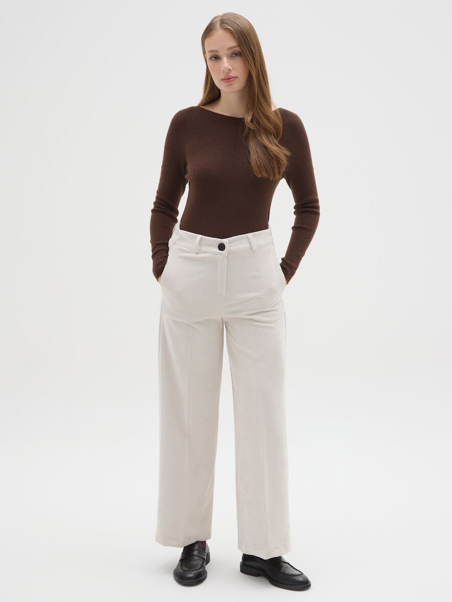 Regular fit beige corduroy trousers_0