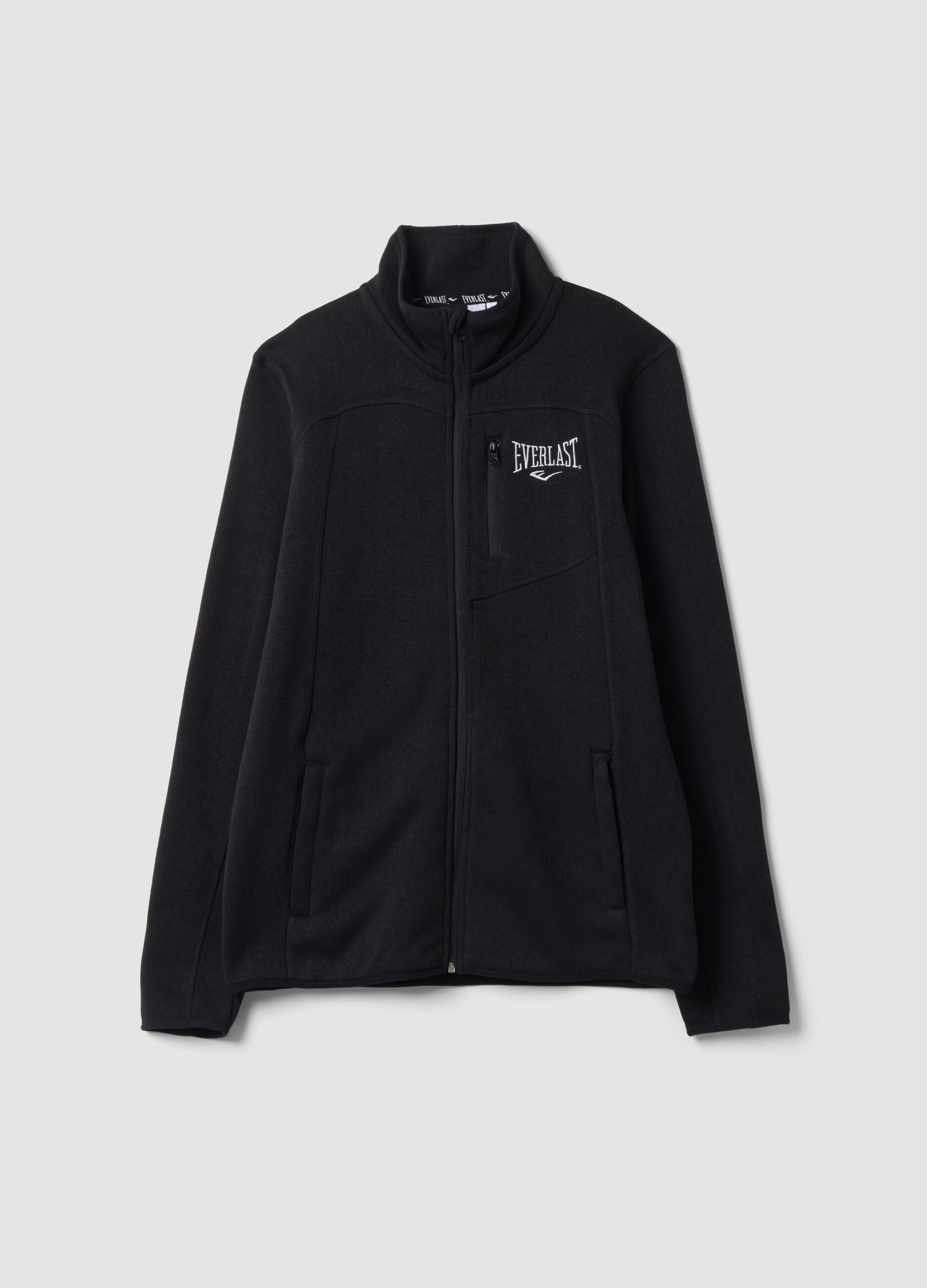 Black full-zip sweatshirt with high collar and Everlast logo