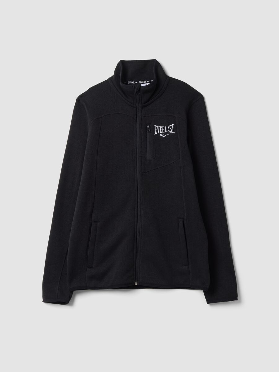 Black full-zip sweatshirt with high collar and Everlast logo_0