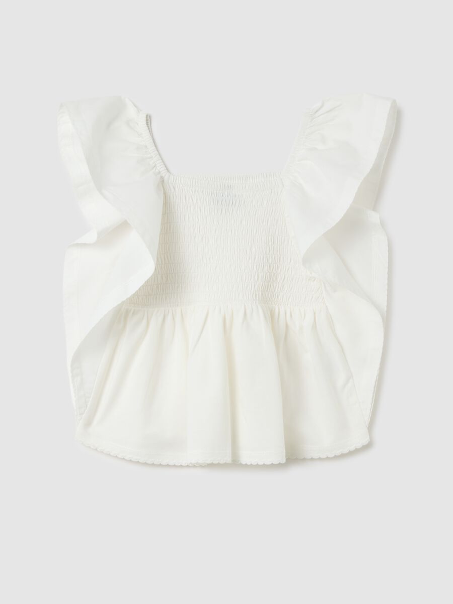 Girl's pure white cotton top with regular fit_0