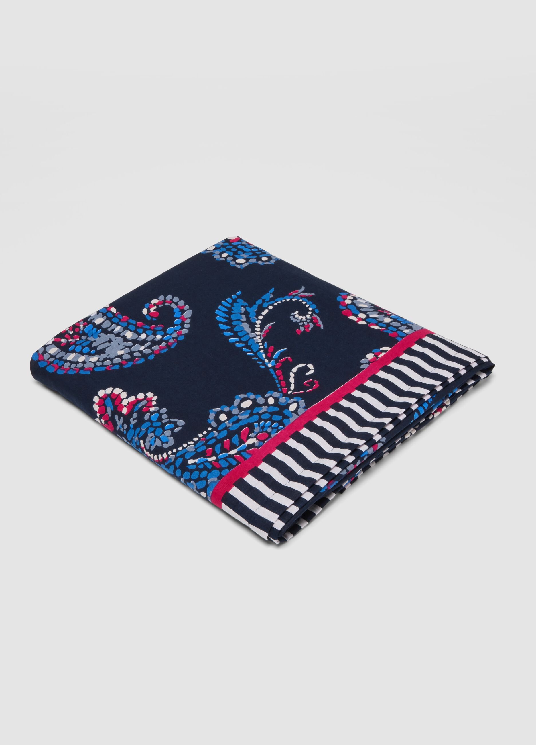 Blue pure cotton beach towel with paisley print