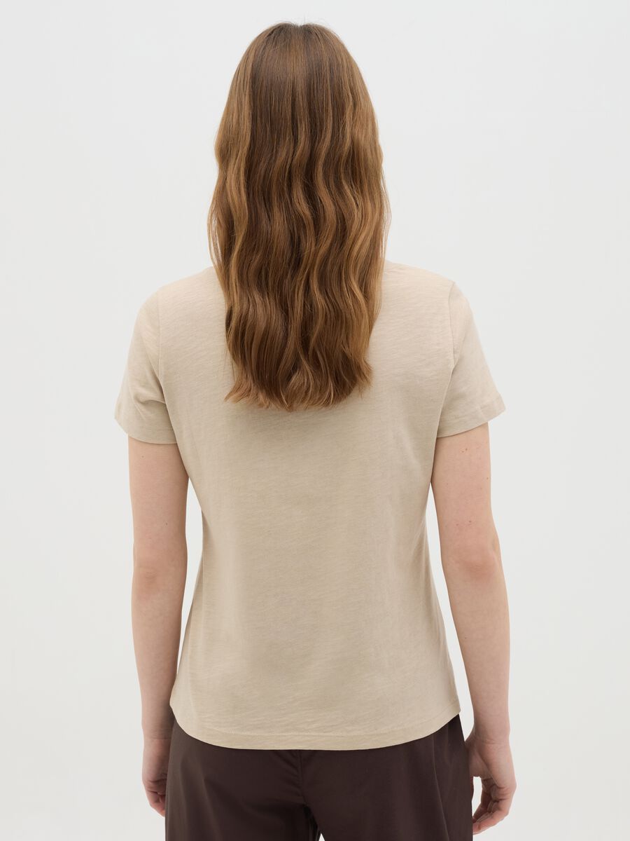 Beige Crew Neck Organic Cotton T-shirt_3