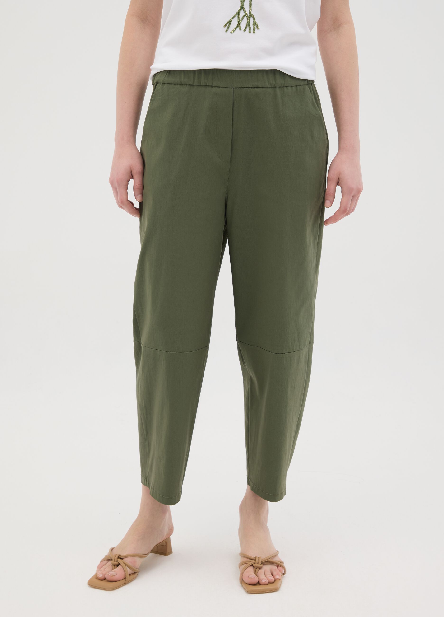 Women's Green Stretch Fabric Trousers Regular Fit