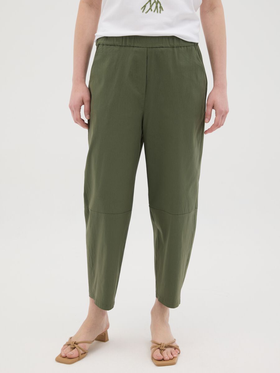 Women's Green Stretch Fabric Trousers Regular Fit_1