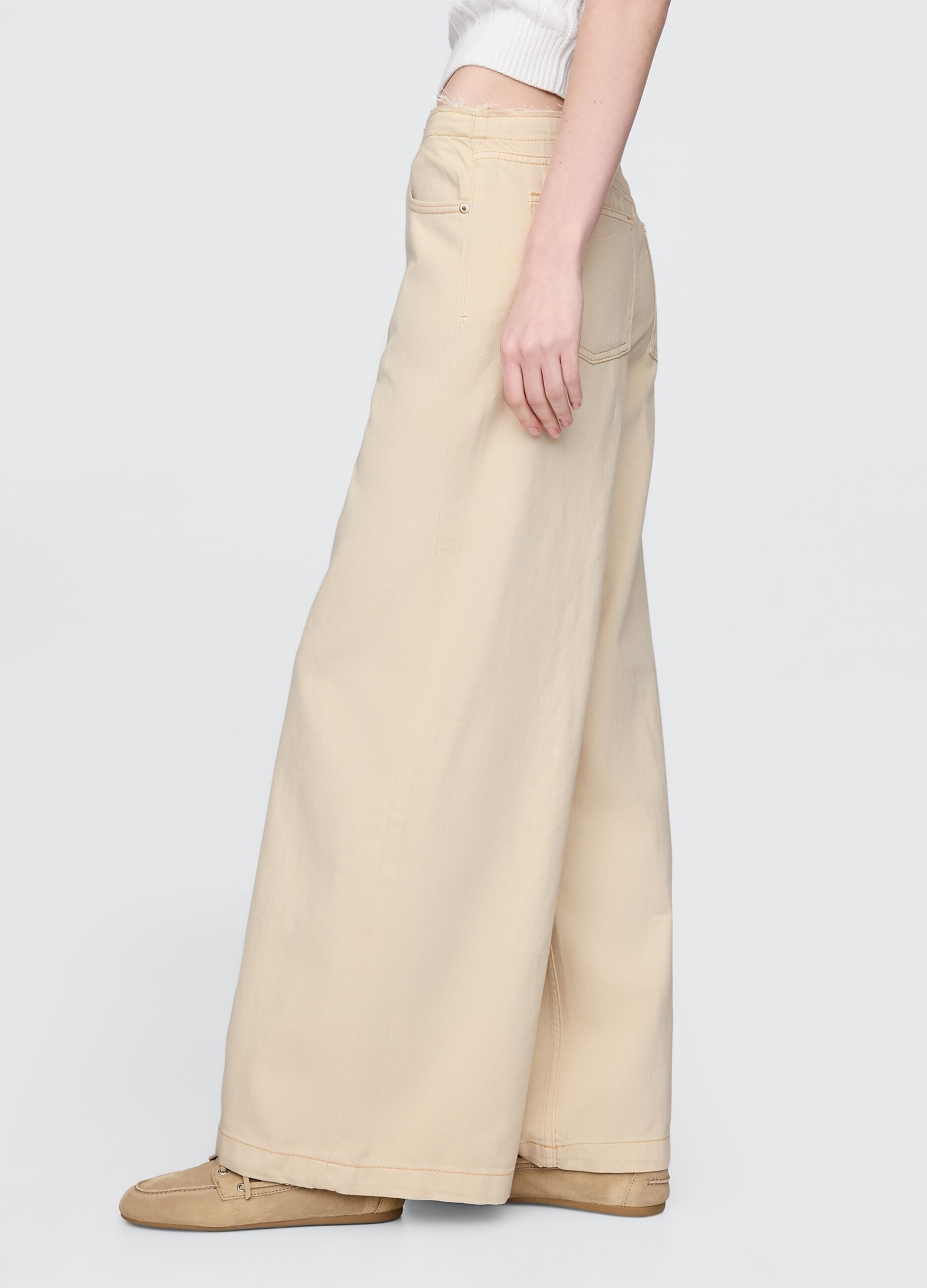 Beige Flared Trousers in Cotton and Lyocell
