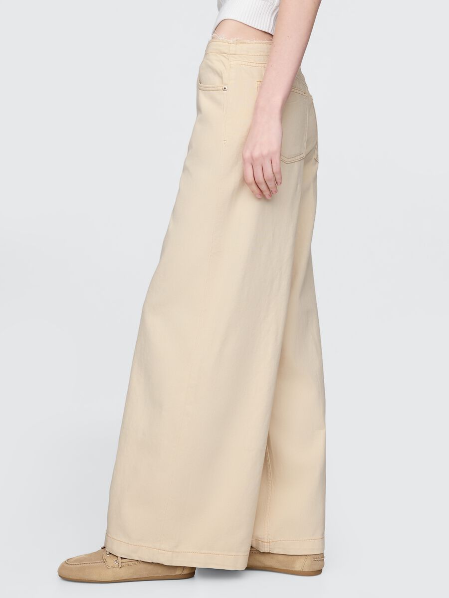 Beige Flared Trousers in Cotton and Lyocell_3