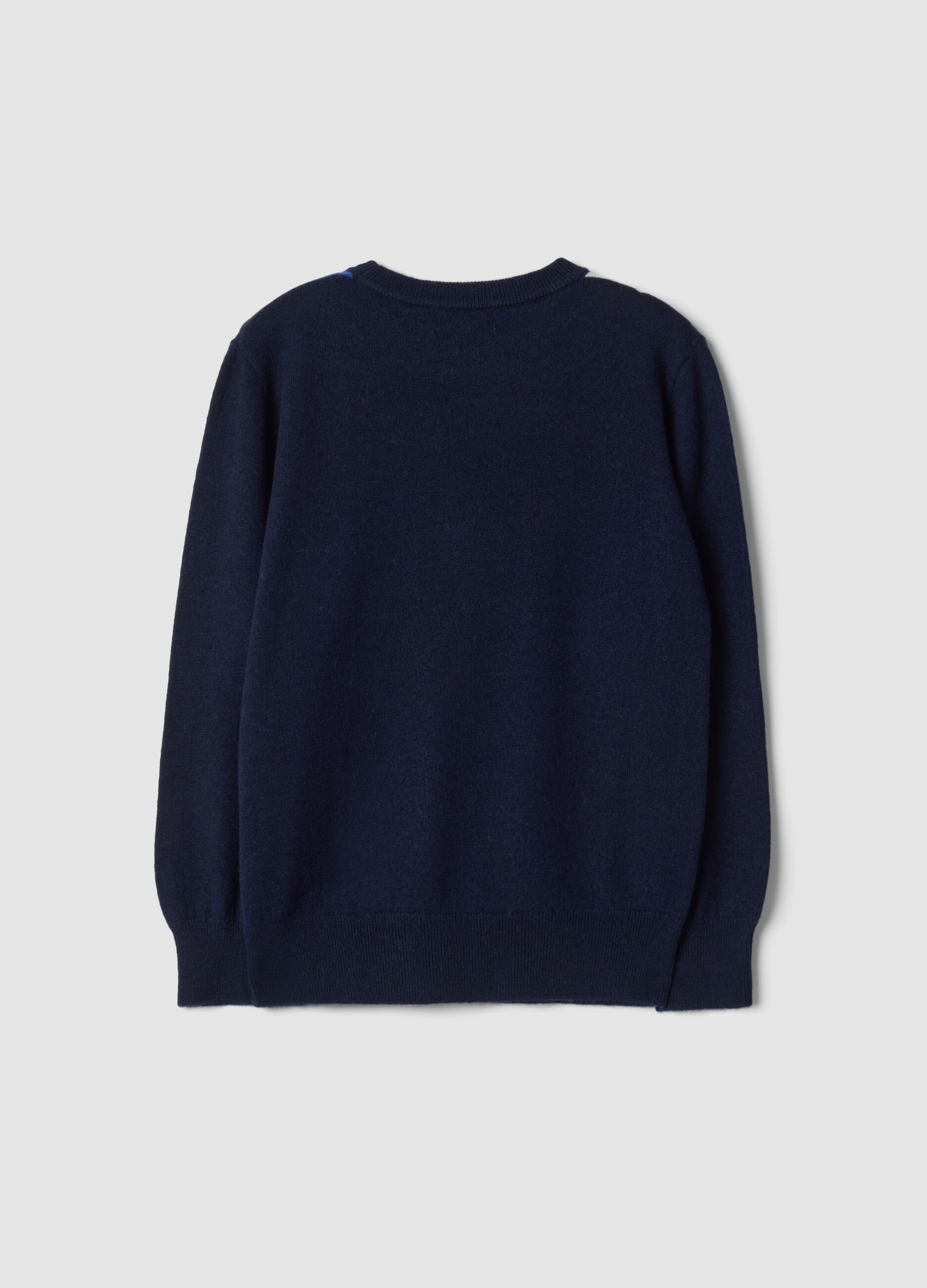 Blue pure wool jumper with jacquard crew neck