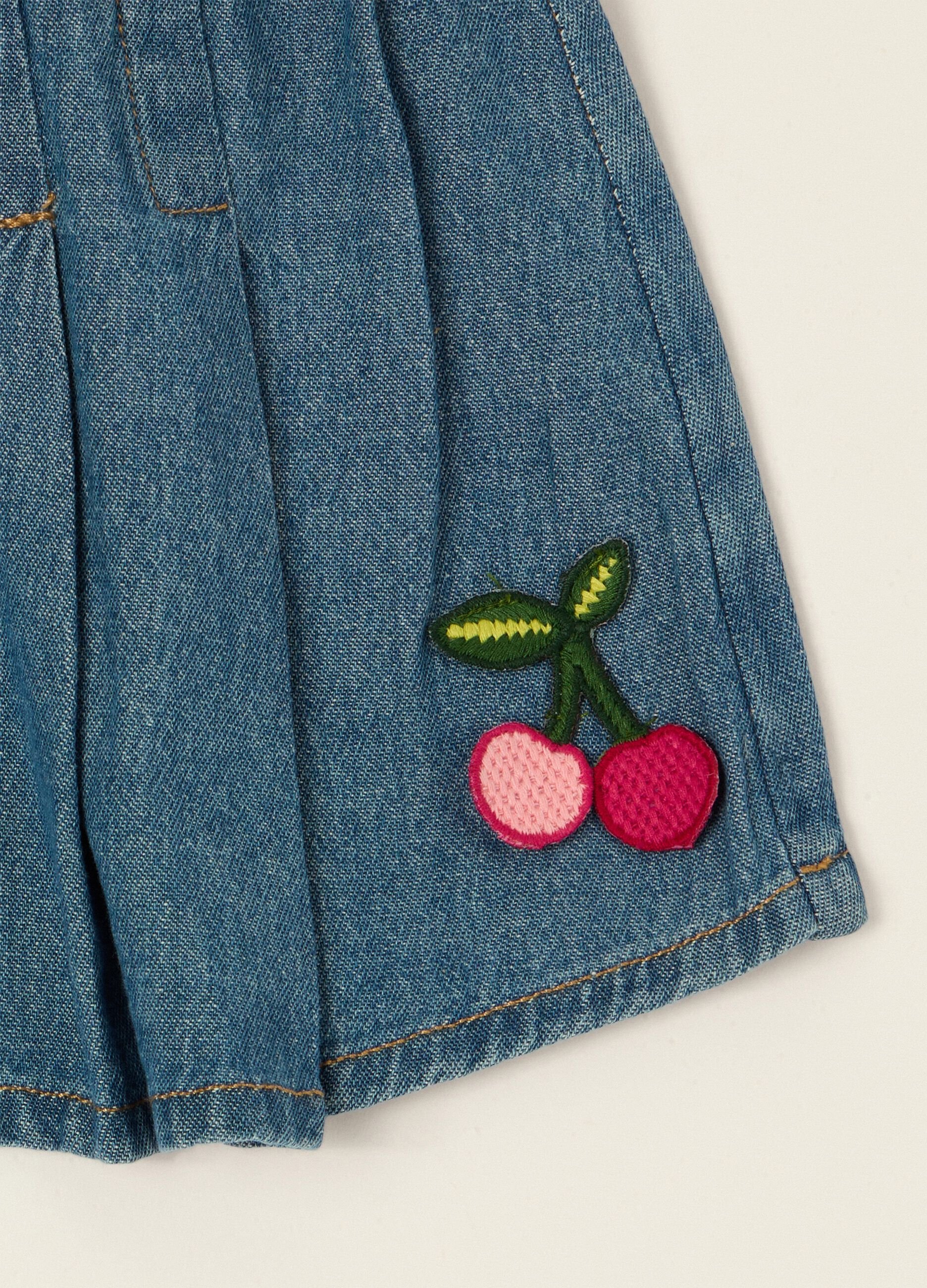 Baby Girls&rsquo; Pure Cotton Denim Skirt with Cherry Embroidery