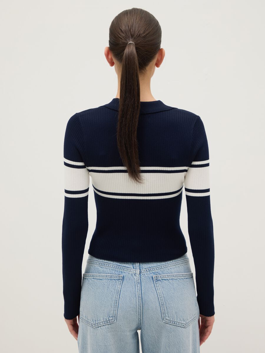 Blue sweater with polo collar in viscose blend_3