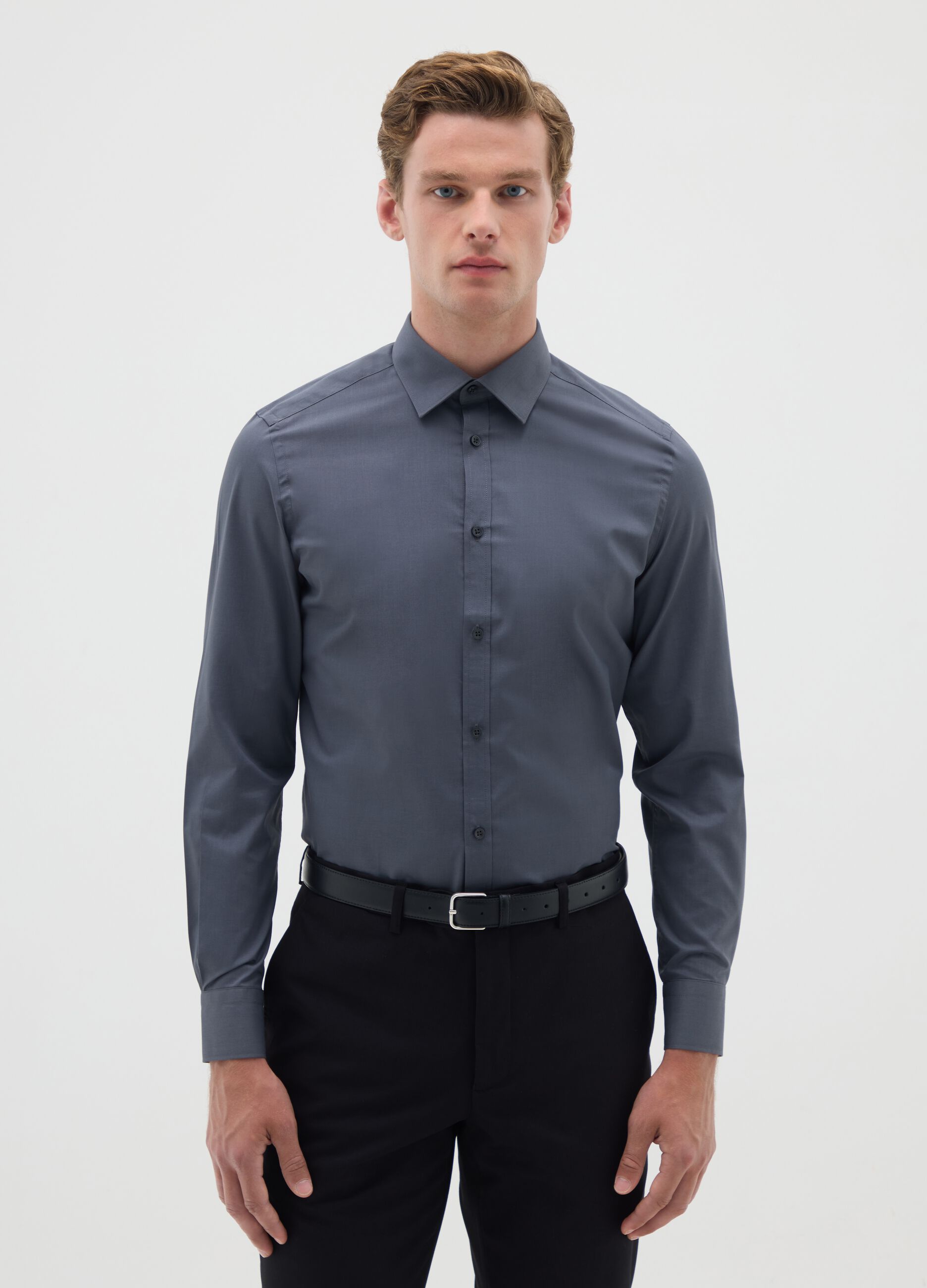 Men's Grey Cotton Blend Slim Fit Shirt