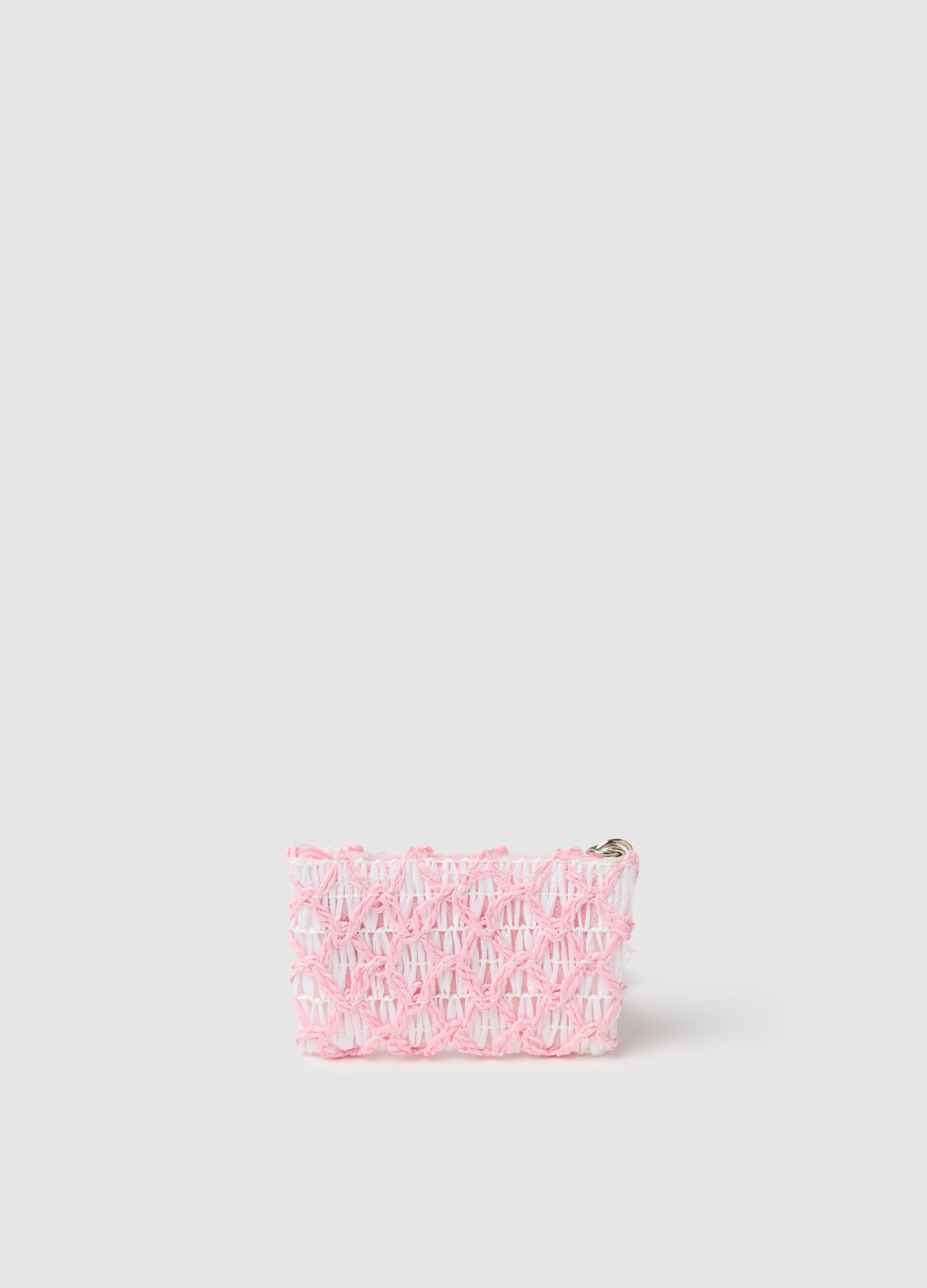 Mini pouch in pink and white raffia