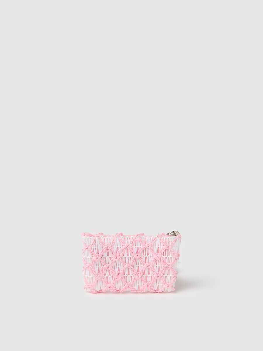Mini pouch in pink and white raffia_1