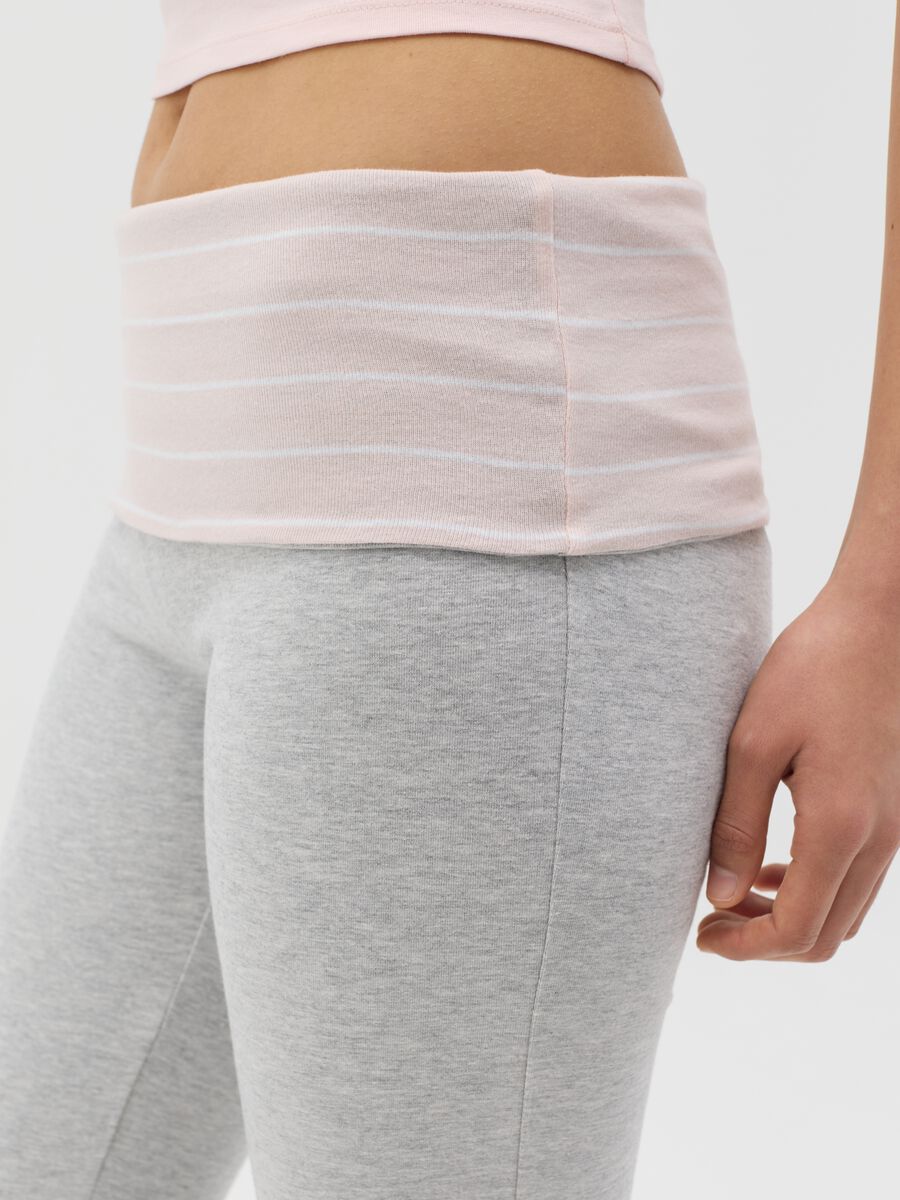Grey flare-fit leggings with striped fold at the waist_2