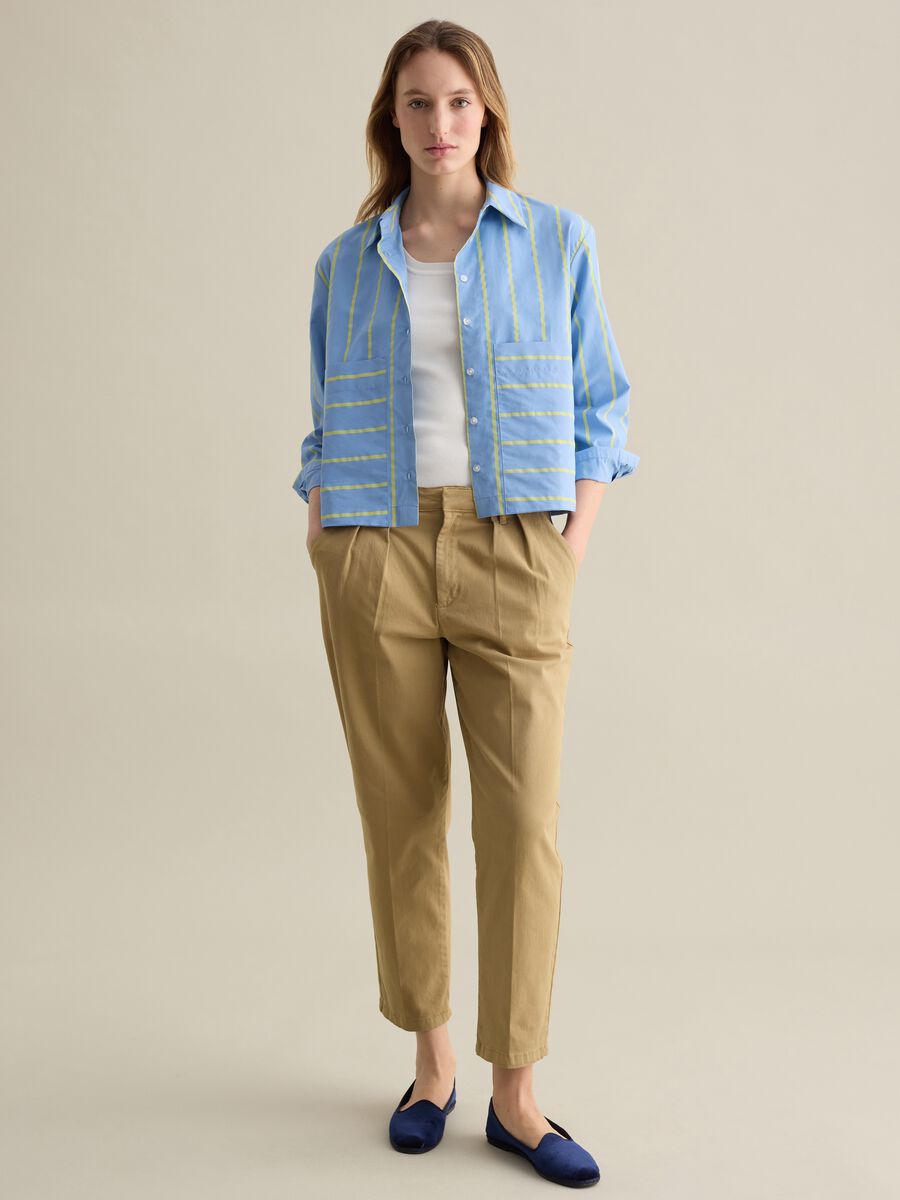 Boxy-fit shirt in poplin with light blue striped pattern_1