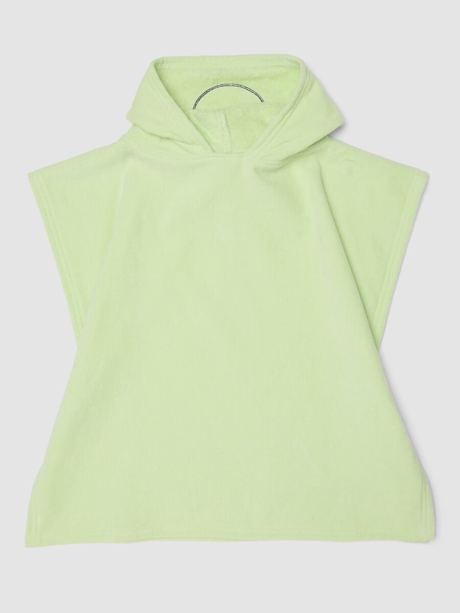 Poncho da spiaggia in puro cotone verde da neonato con cappuccio_0