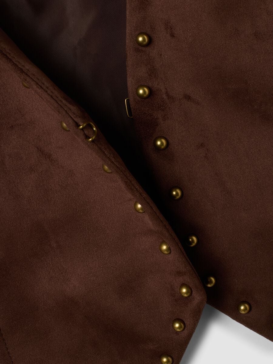 Gilet marrone in tessuto elasticizzato con borchie regular fit_1