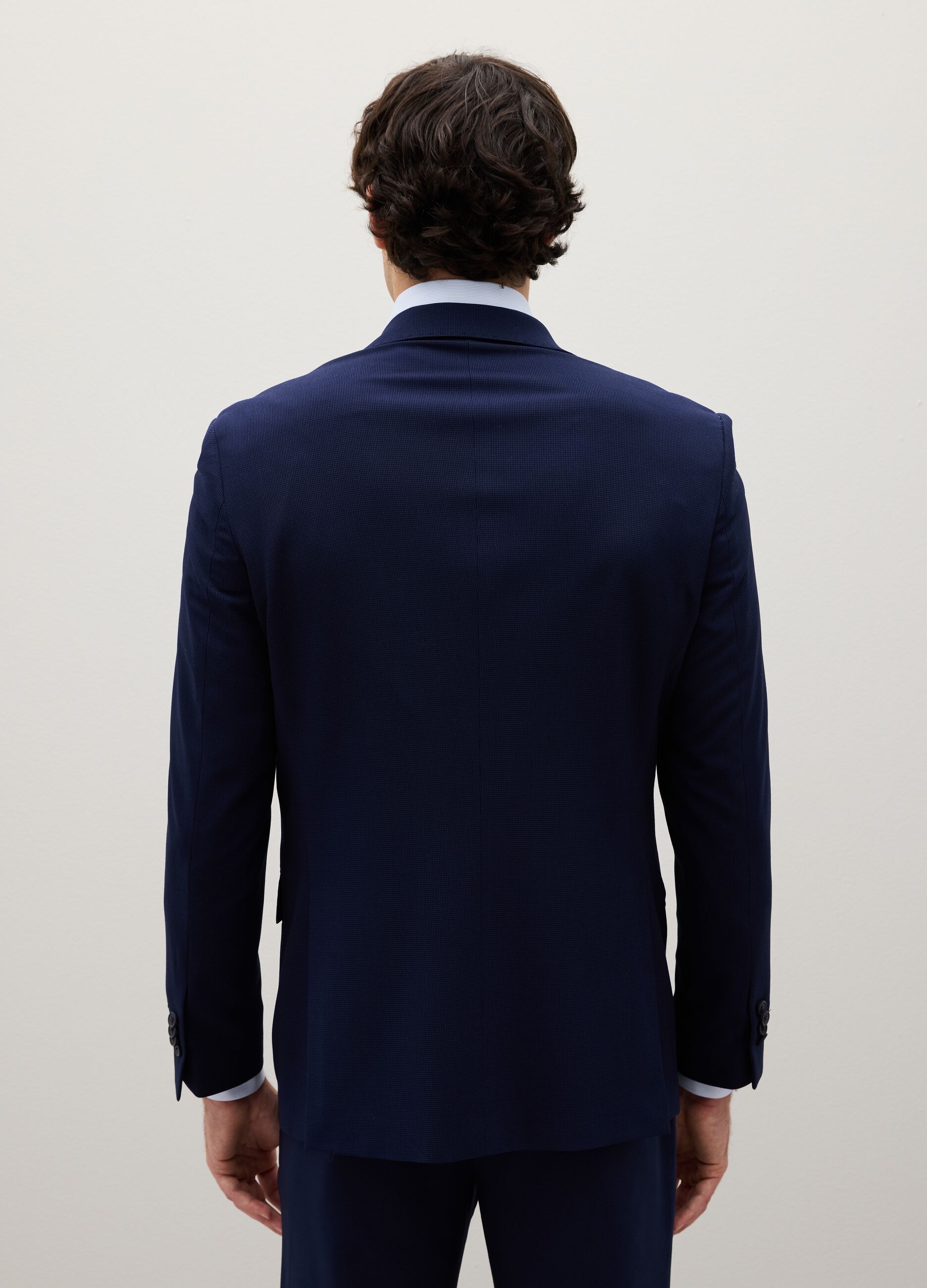 Slim fit blue stretch fabric blazer