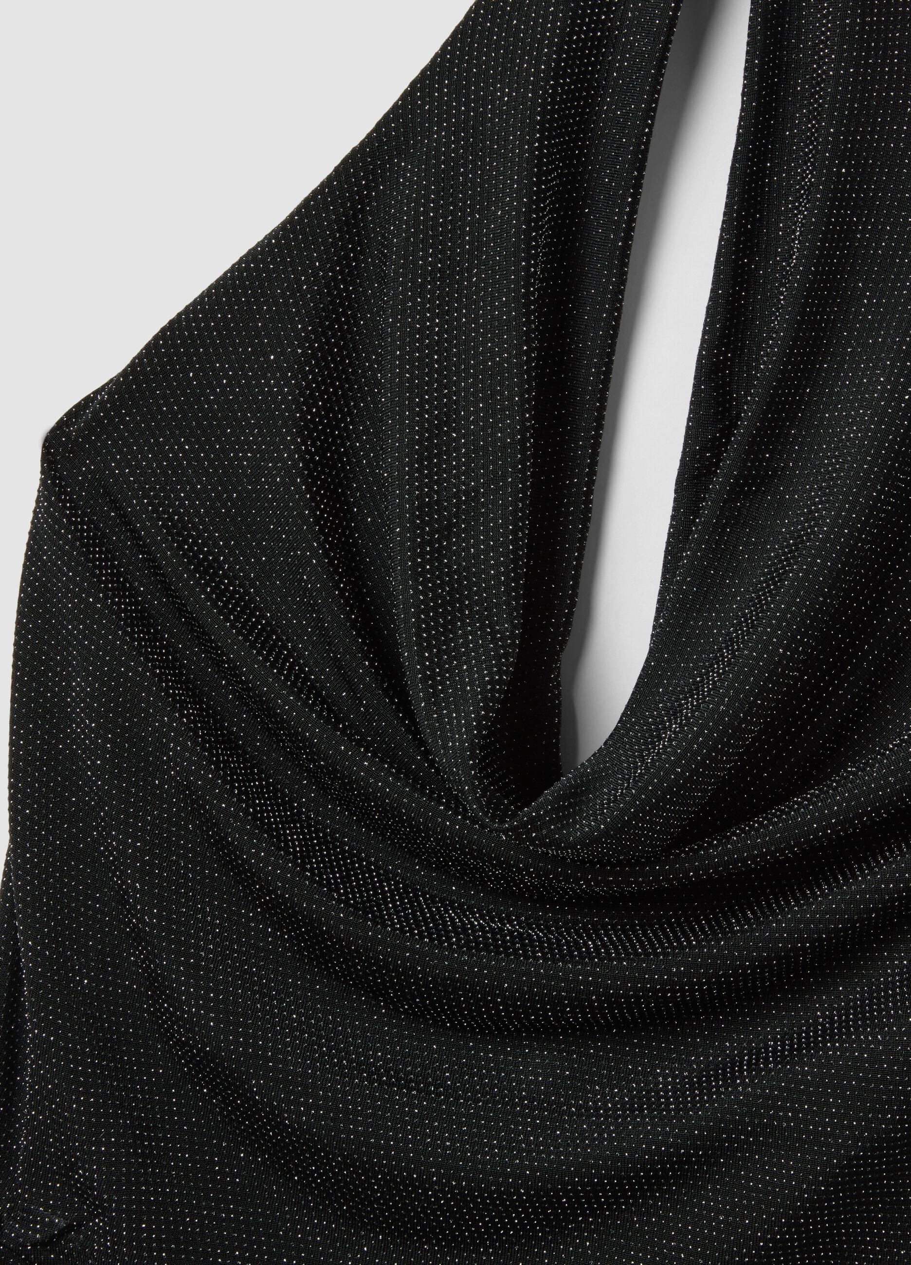 Top halter nero in tessuto elasticizzato regular fit