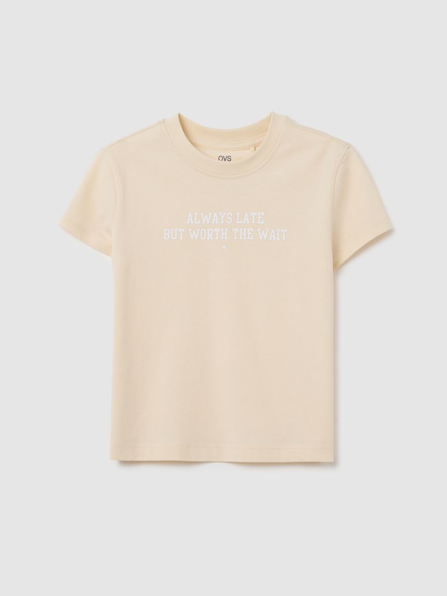 T-shirt da ragazza in puro cotone beige regular fit_0