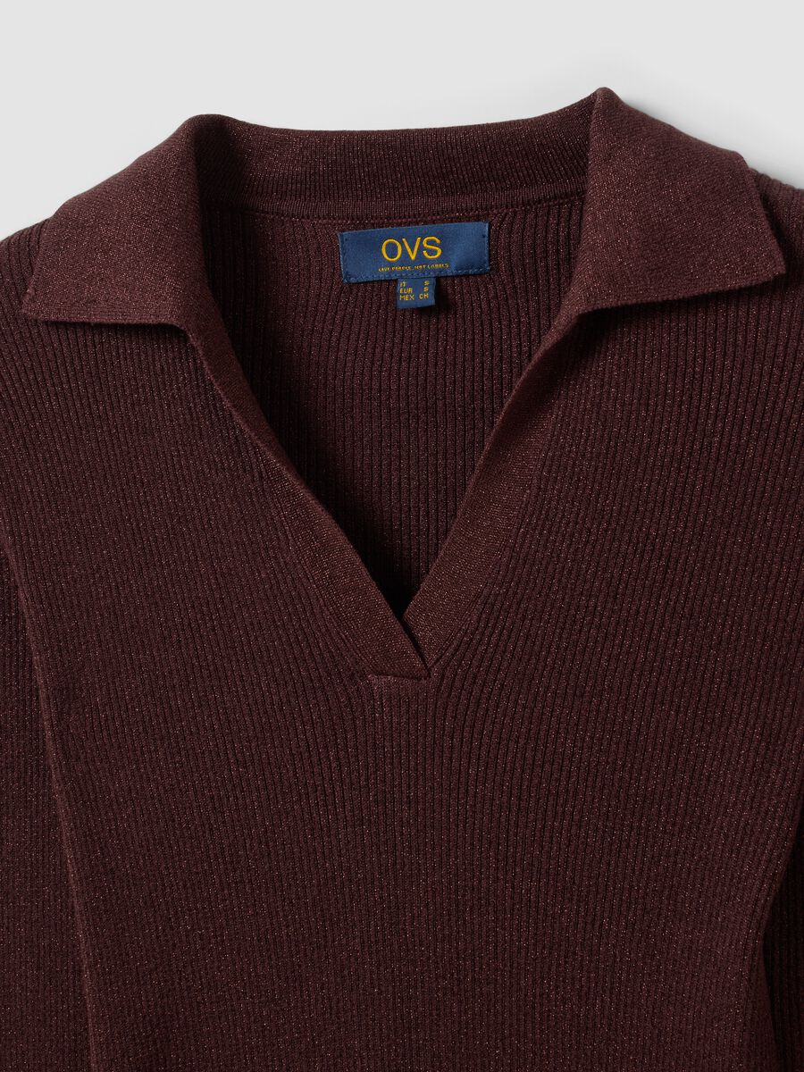 Brown ribbed viscose-blend polo-collar top_5