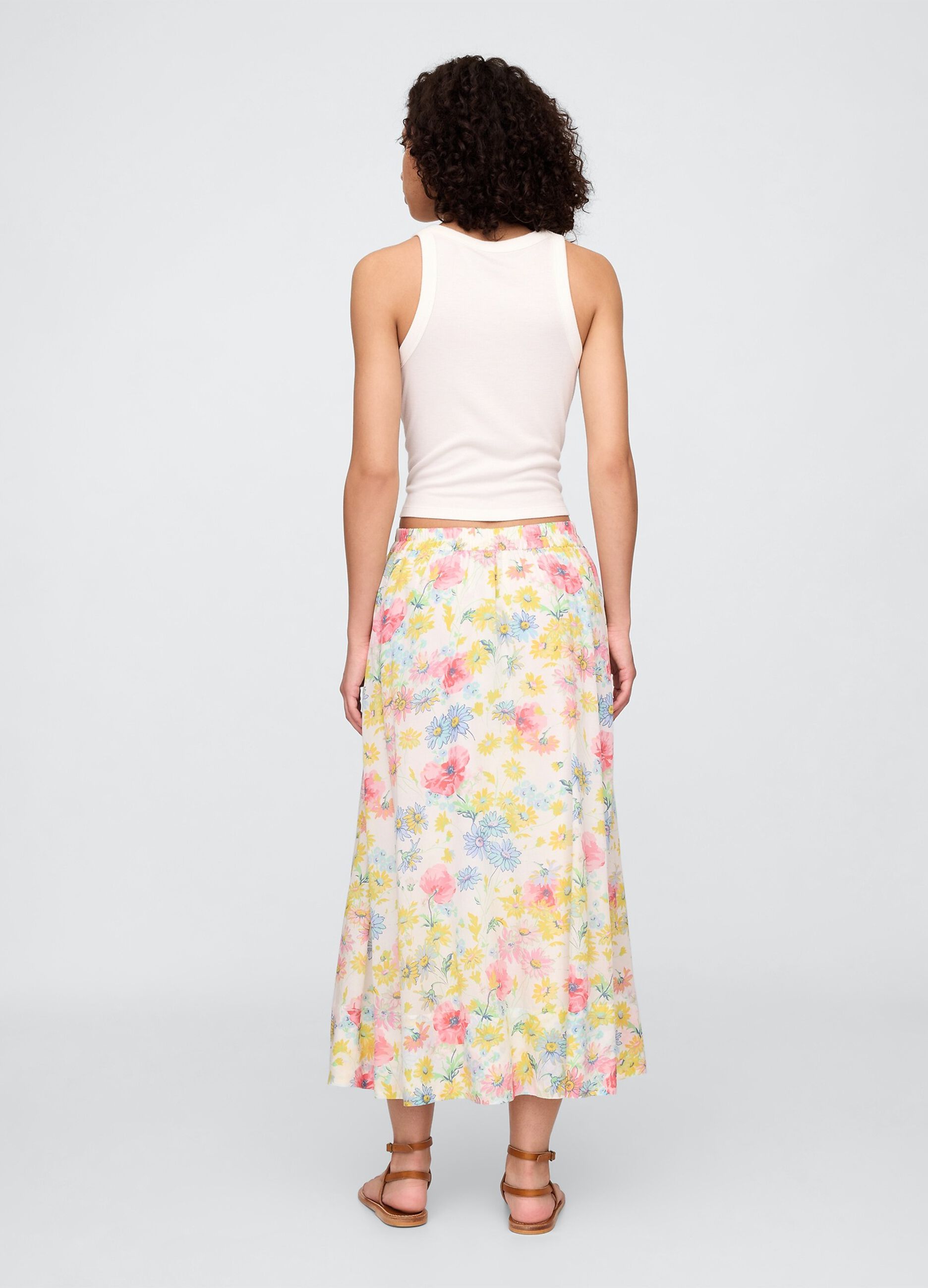 Gonna midi a fiori multicolor in misto viscosa e cotone