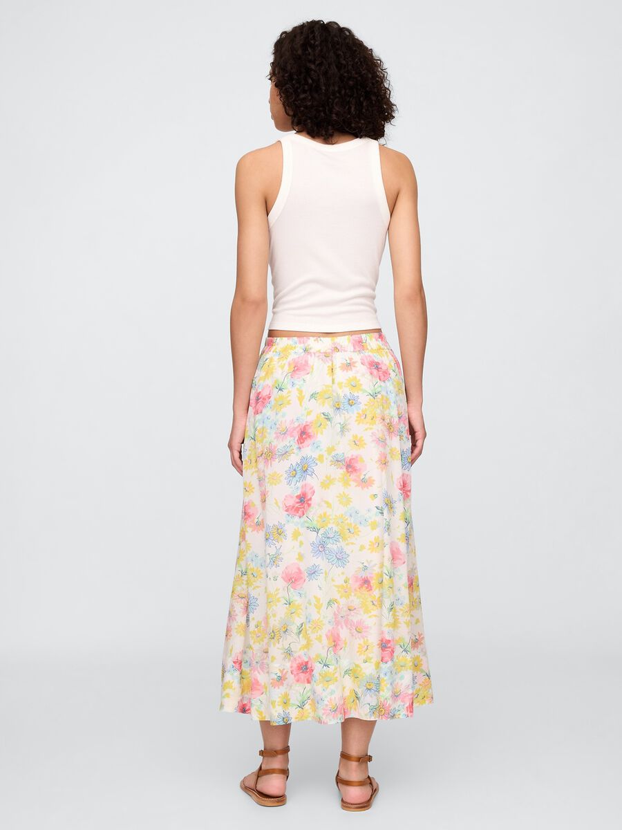 Gonna midi a fiori multicolor in misto viscosa e cotone_2