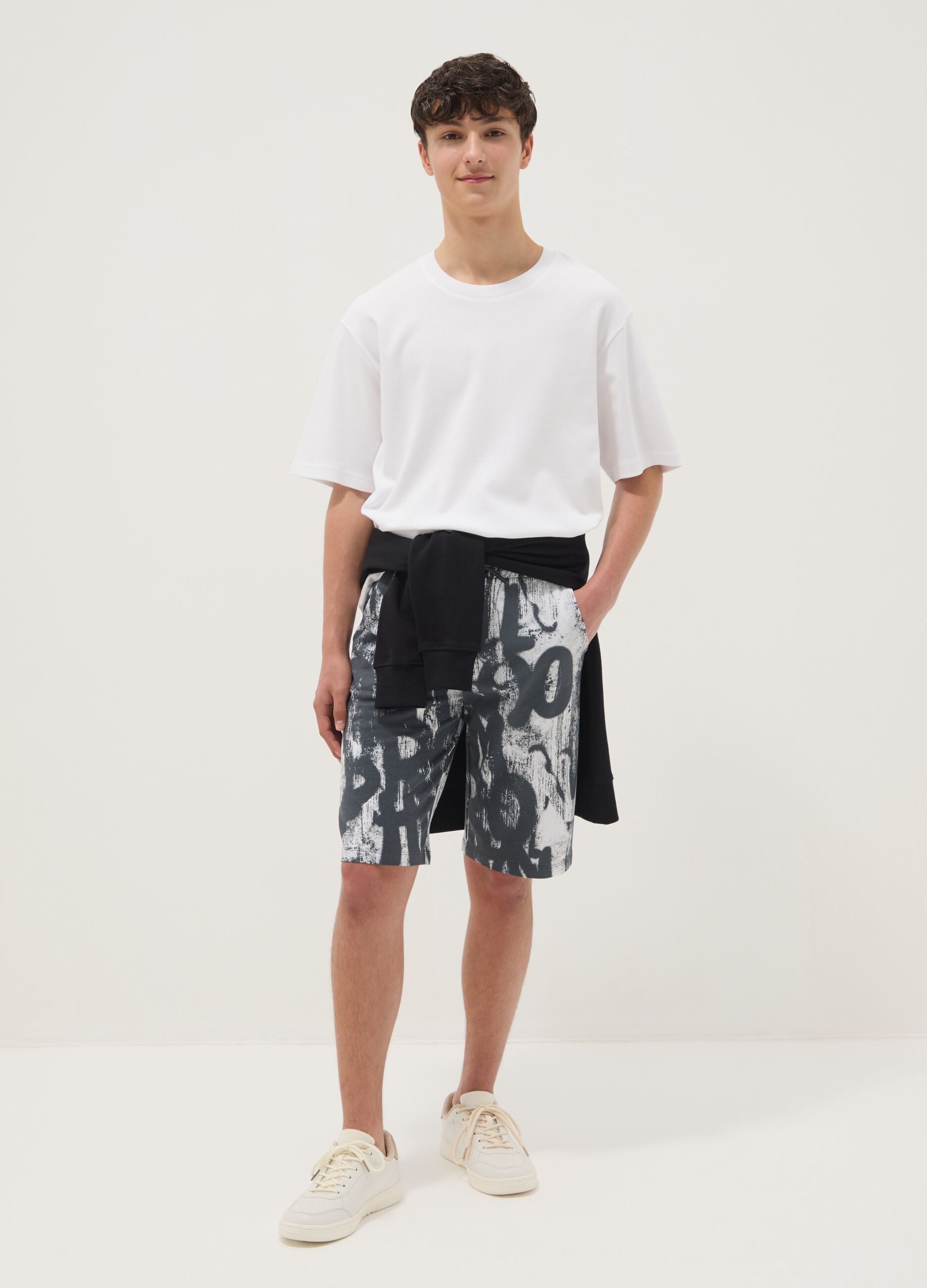 Shorts in puro cotone con stampa multicolor da ragazzo regular fit