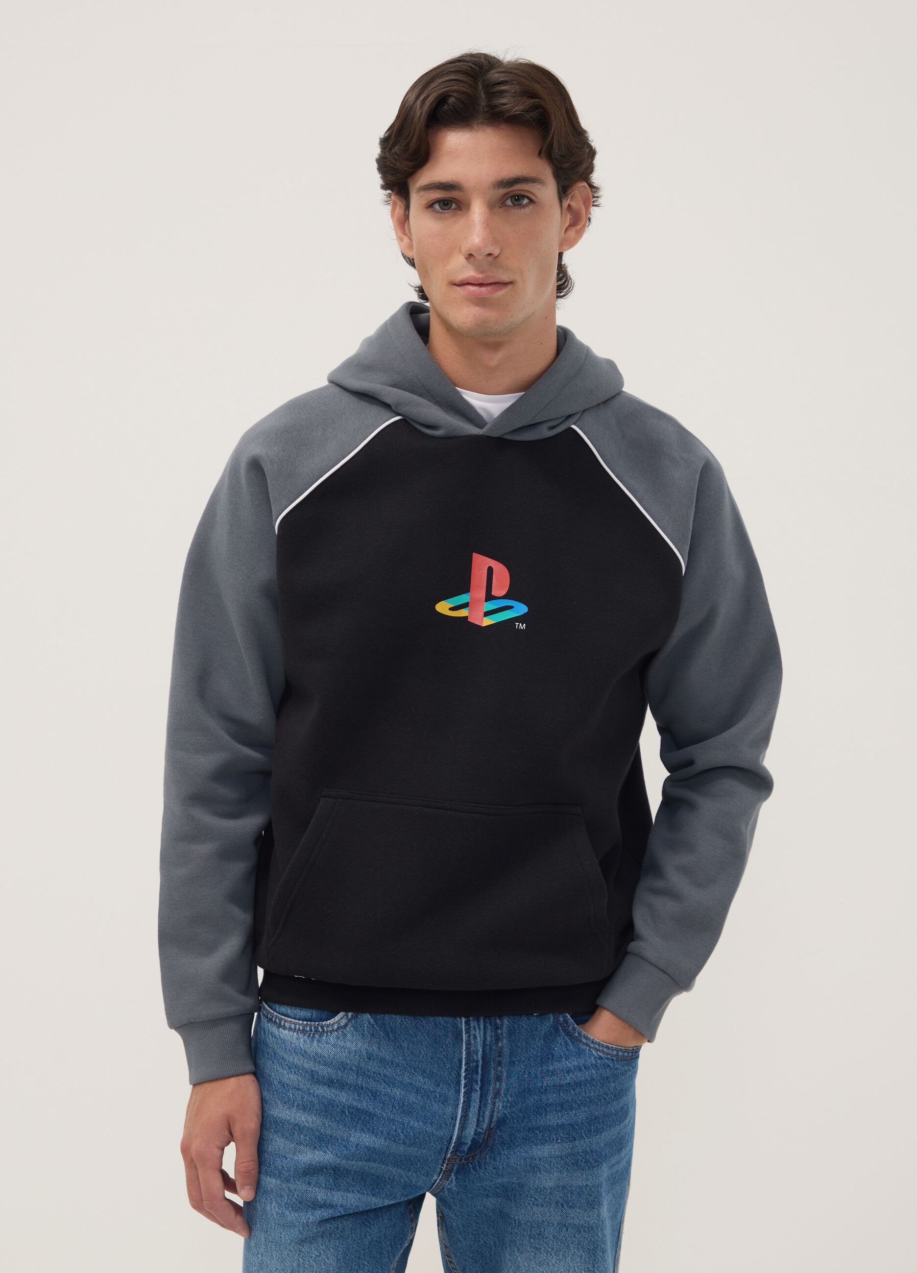 Black cotton-blend hoodie with PlayStation print