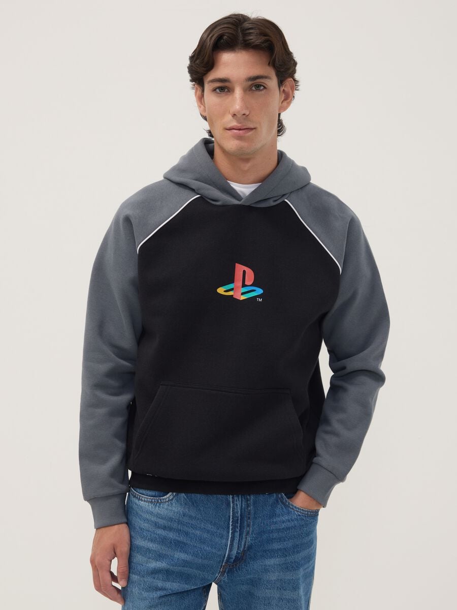 Felpa nera in misto cotone con cappuccio e stampa PlayStation_0