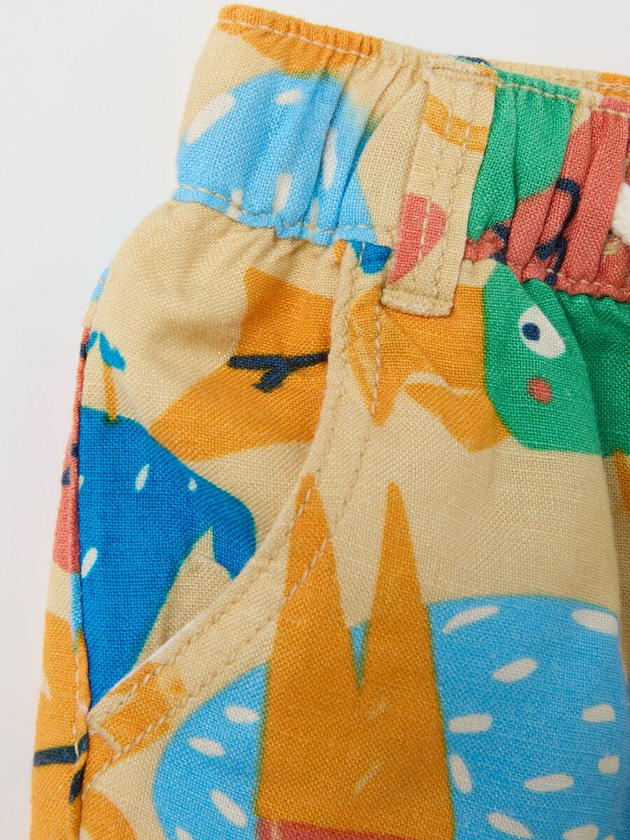 Multicoloured viscose and linen blend children's shorts regular fit with tropical print_3