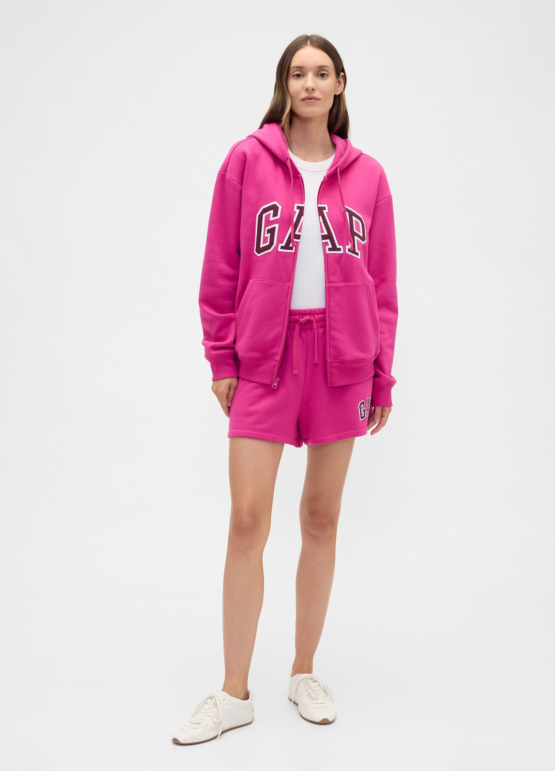 Felpa rosa con cappuccio e zip intera