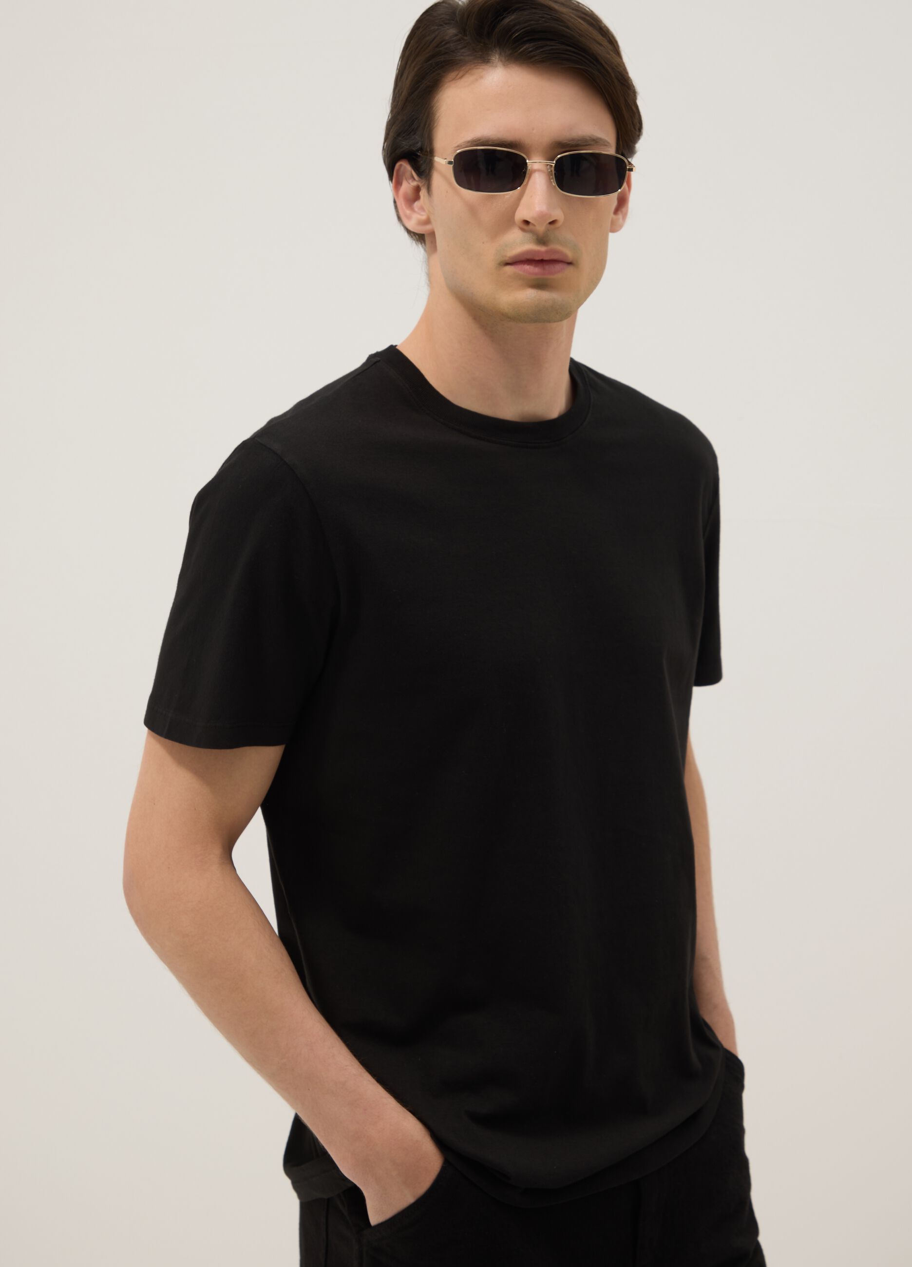 Black pure cotton short-sleeve regular fit T-shirt