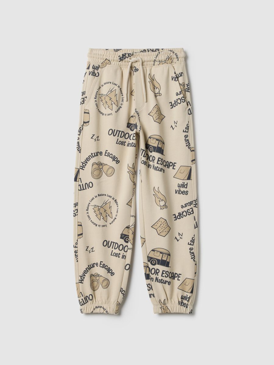 Children's pure cotton beige trousers, regular fit with print_0
