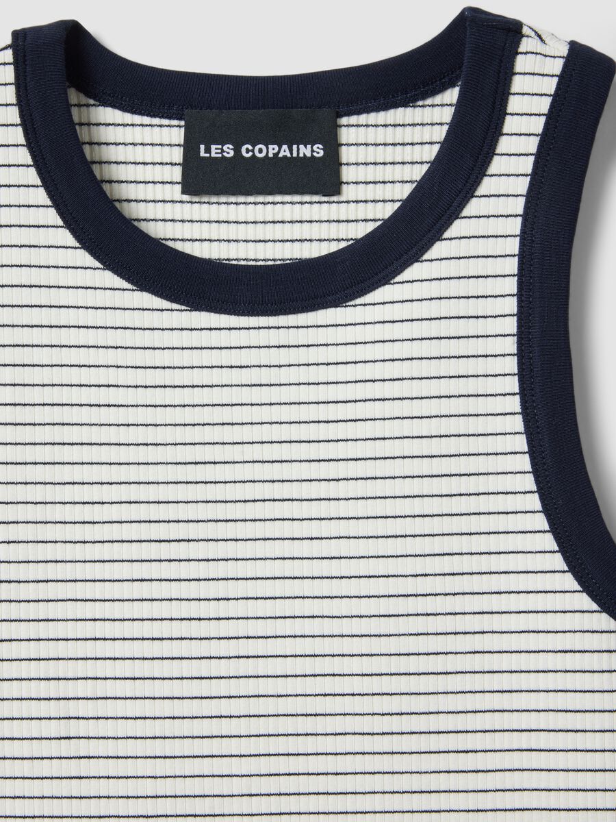 Tank top in viscosa elasticizzata bianca regular fit con dettagli blu_5