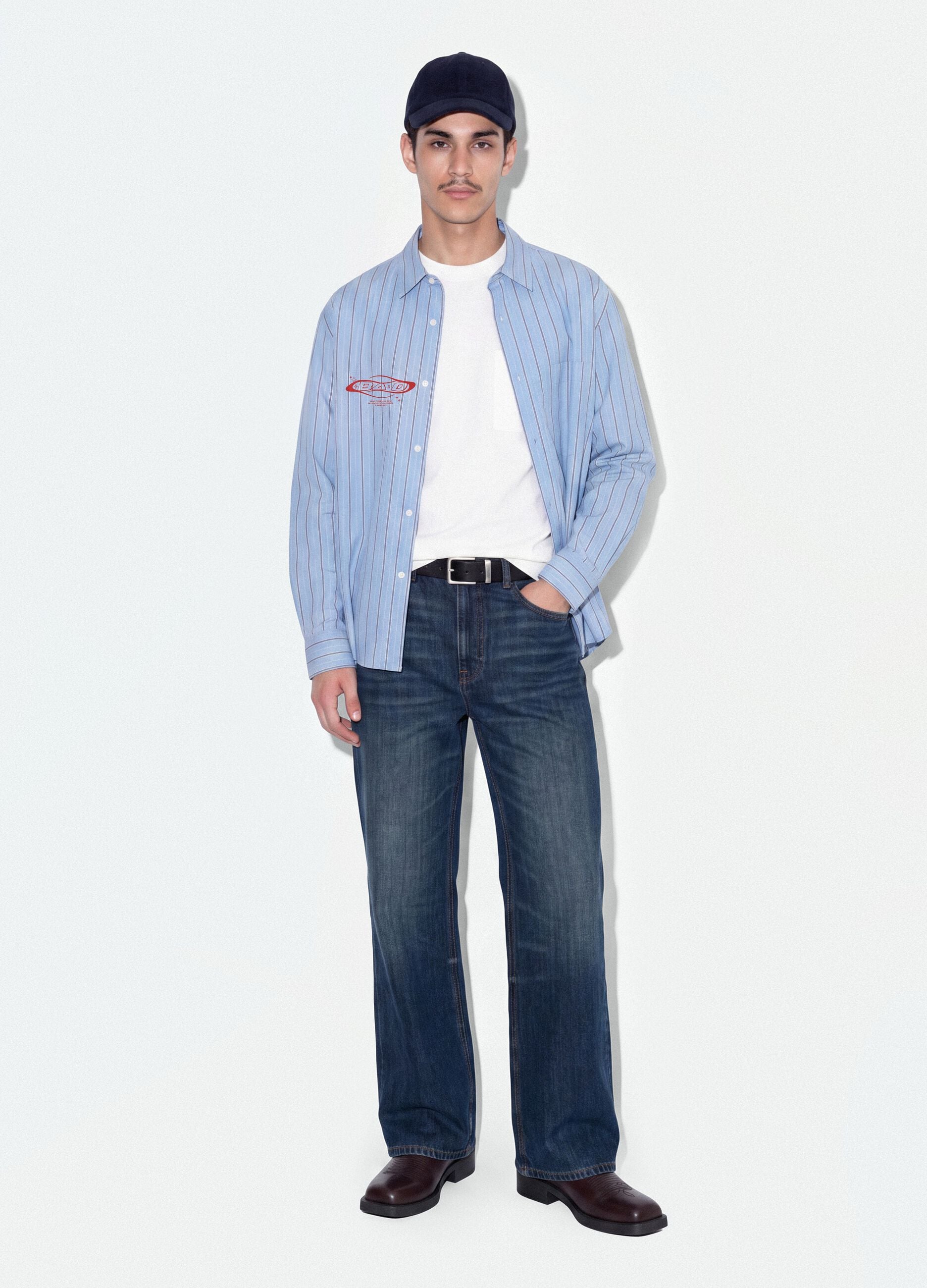 Jeans denim blu in puro cotone flare fit