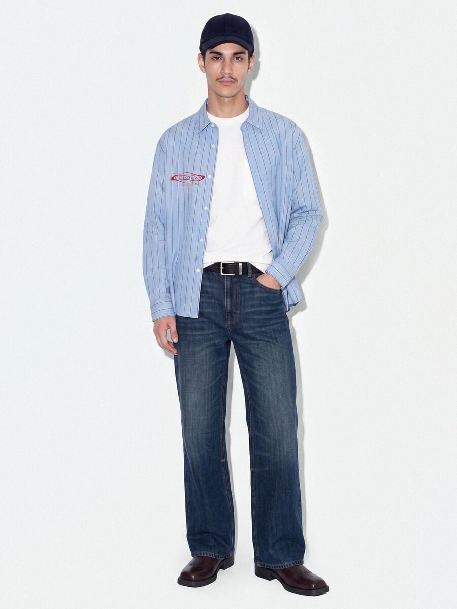 Blue pure-cotton flared denim jeans_0