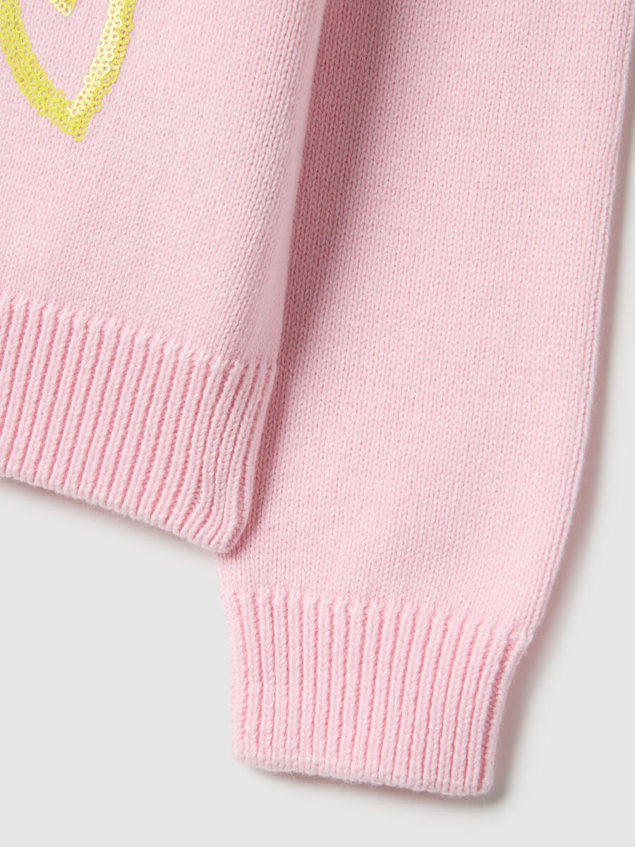 Girls' pink pure cotton sweater with hearts and stars, regular fit_3