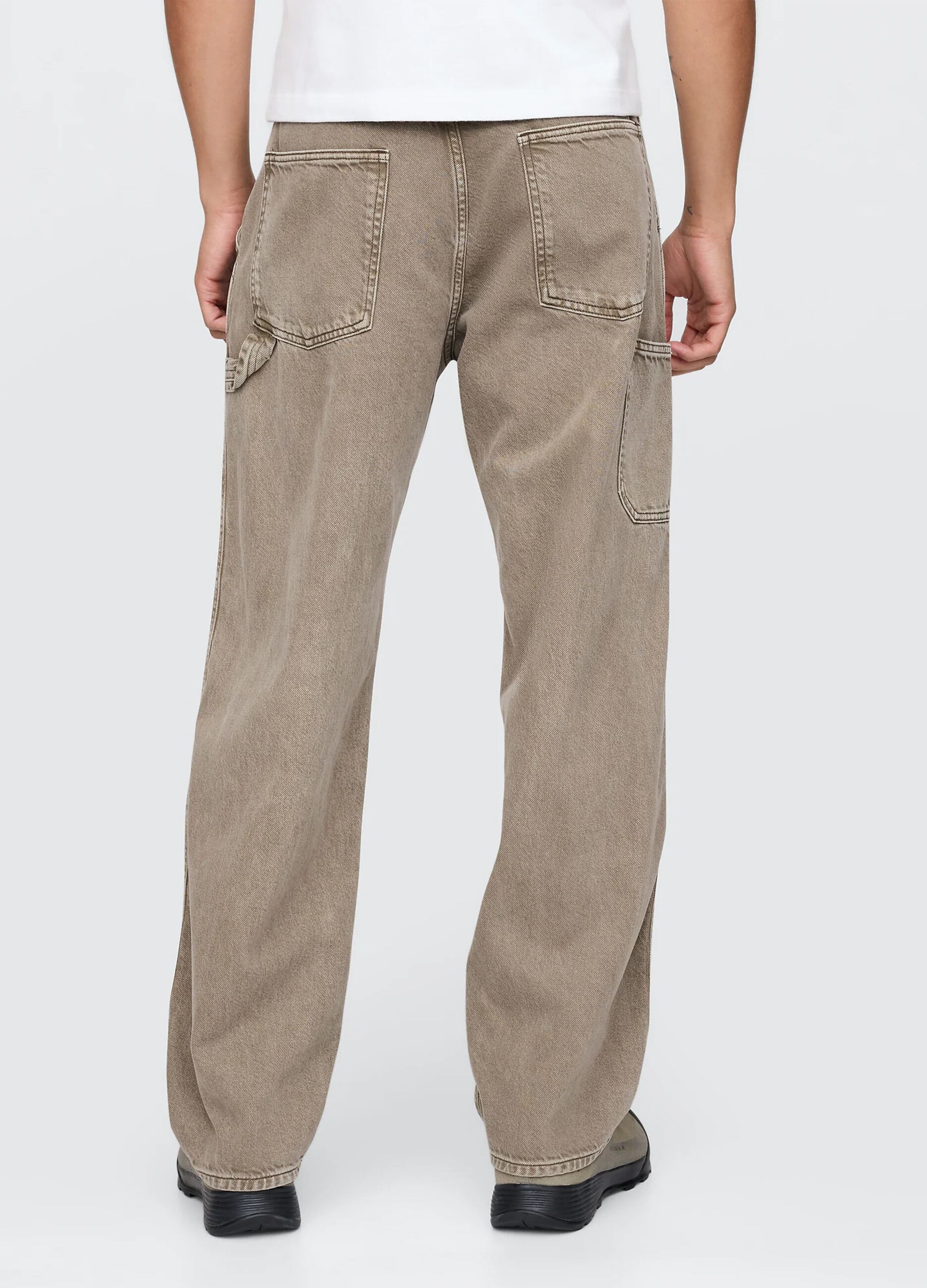 Beige wide-leg workwear jeans