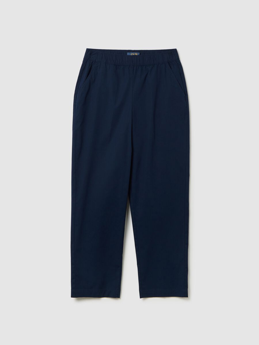 Women's regular fit blue stretch cotton trousers_4