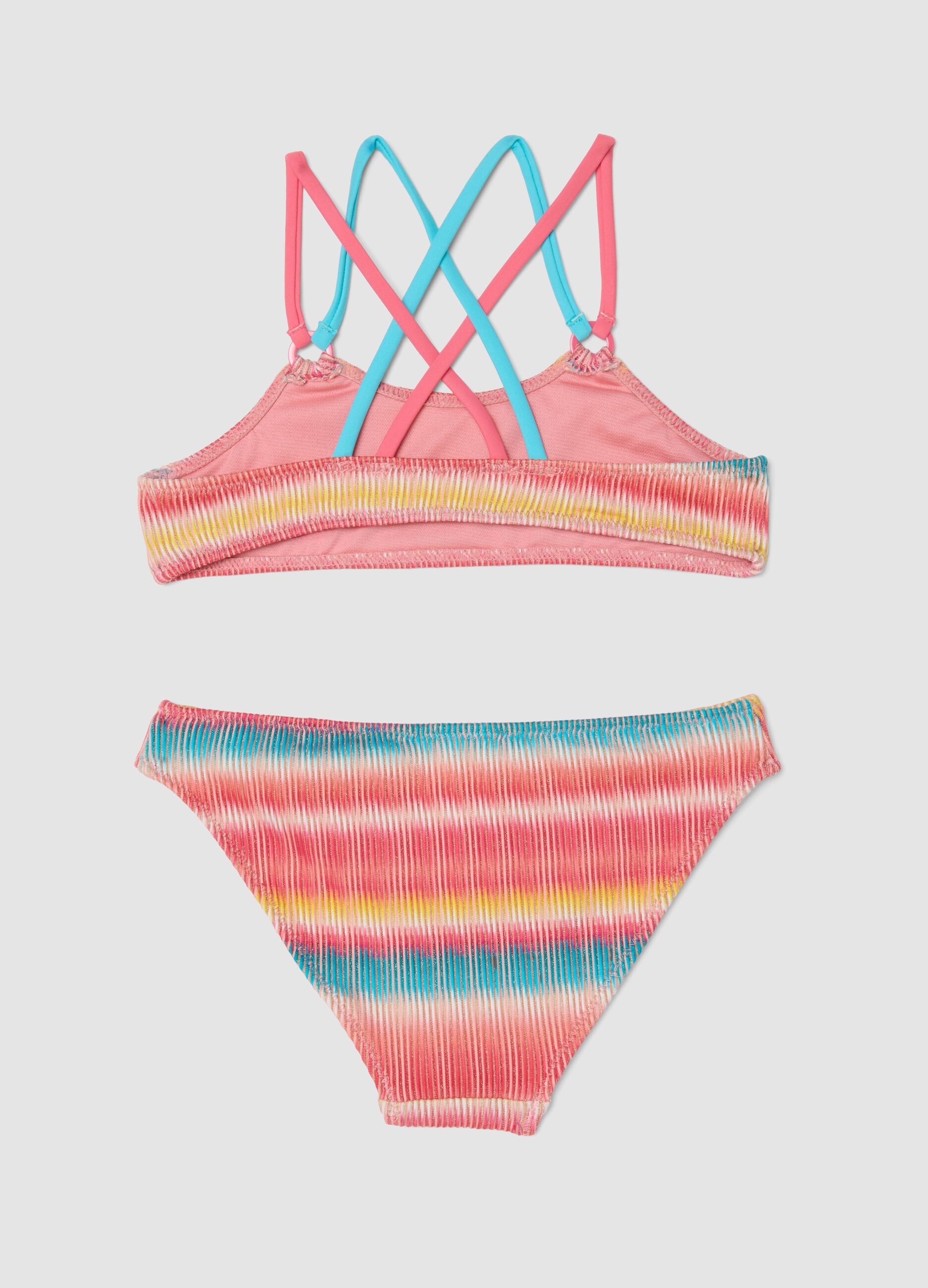 Girls&rsquo; multicolour striped stretch-fabric bikini