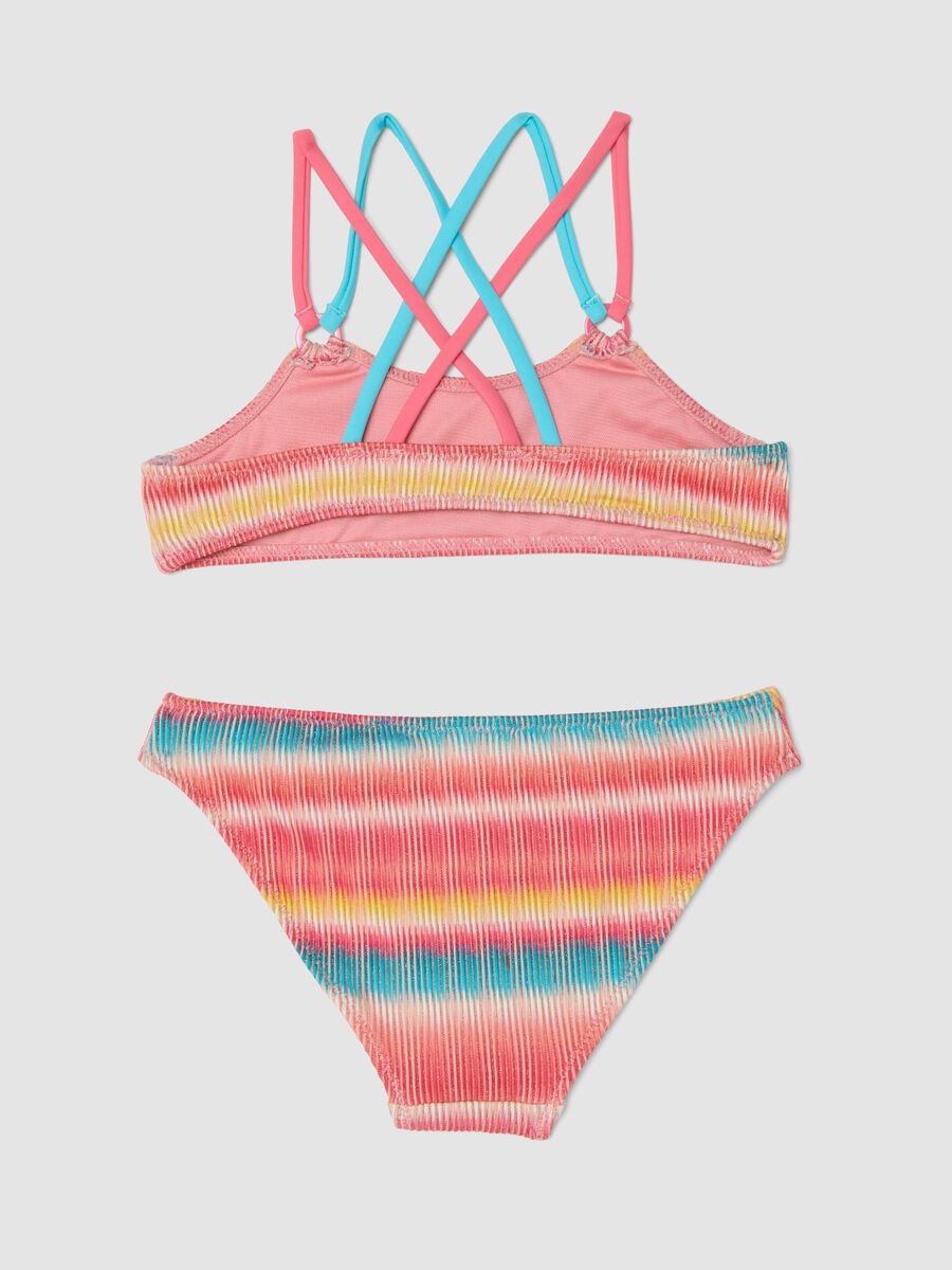 Bikini a righe multicolor in tessuto elasticizzato per bambina_1